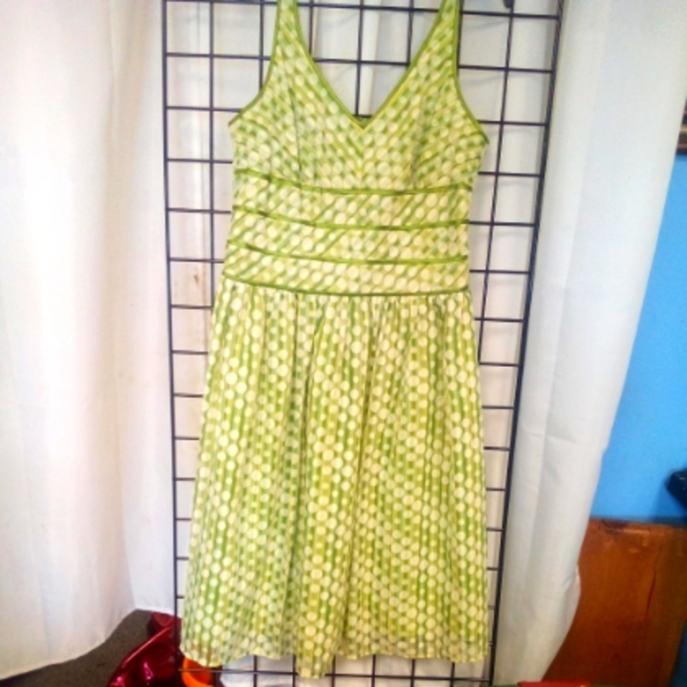 Vintage Robbie Bee  Midi Dress Womens sz 12 Green Stripes polka dots Sleeveless